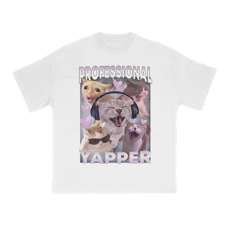 Unisex 100% Cotton Professional Yapper Cat Print T-shirt - White - US16-18(2XL) - image 2