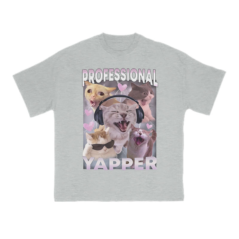 Unisex 100% Cotton Professional Yapper Cat Print T-shirt - Grey - US16-18(2XL) - image 3
