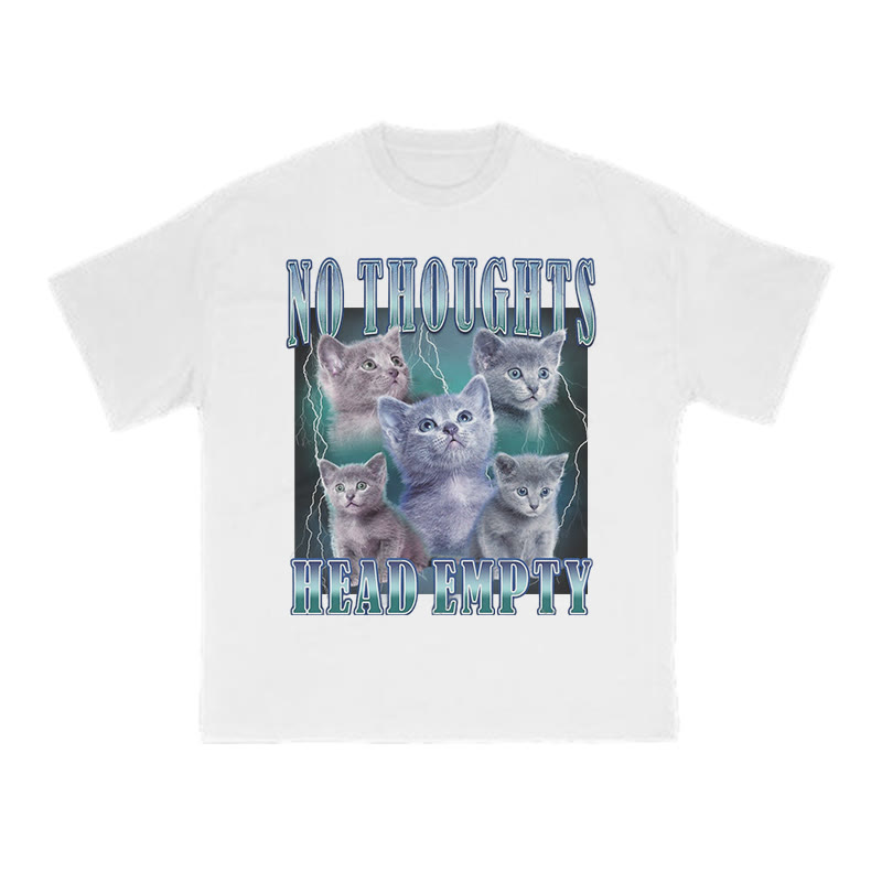 Unisex 100% Cotton No Thoughts Head Empty Cat Print T-shirt - White - US16-18(2XL) - image 2