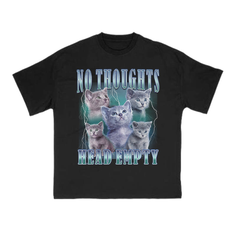 Unisex 100% Cotton No Thoughts Head Empty Cat Print T-shirt - Black - US16-18(2XL) - image 1