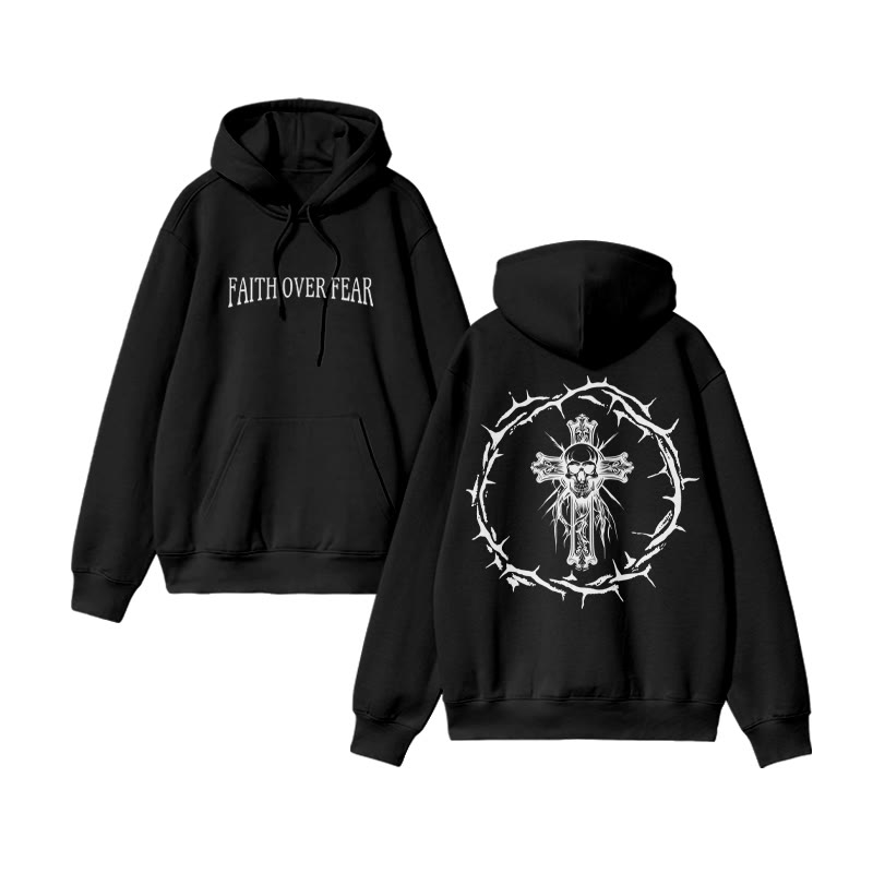 Unisex 100% Cotton Faith Over Fear  Design Print Hoodie - Black - US16-18(2XL) - image 2