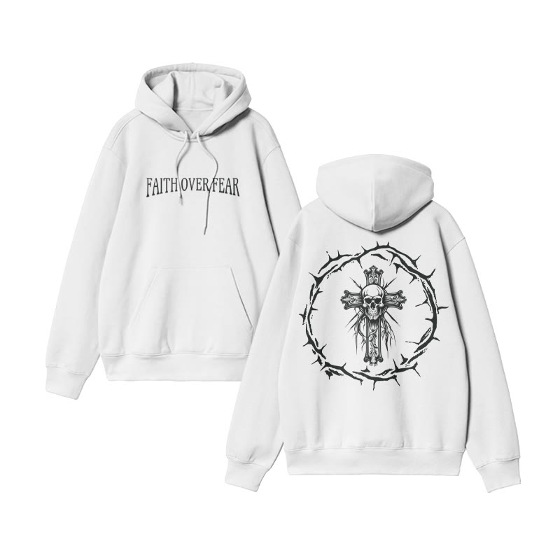 Unisex 100% Cotton Faith Over Fear  Design Print Hoodie - White - US16-18(2XL) - image 1
