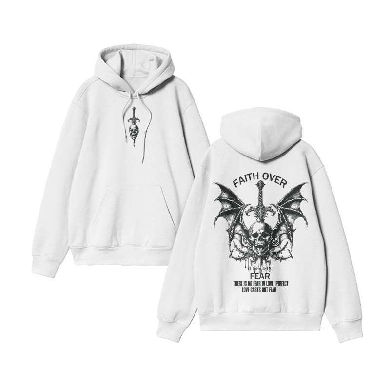 Unisex 100% Cotton Faith Over Fear  Design Print Hoodie - White - US16-18(2XL) - image 1