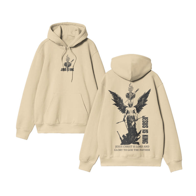 Unisex 100% Cotton Jesus Is King Design Print Hoodie - Apricot - US16-18(2XL) - image 3