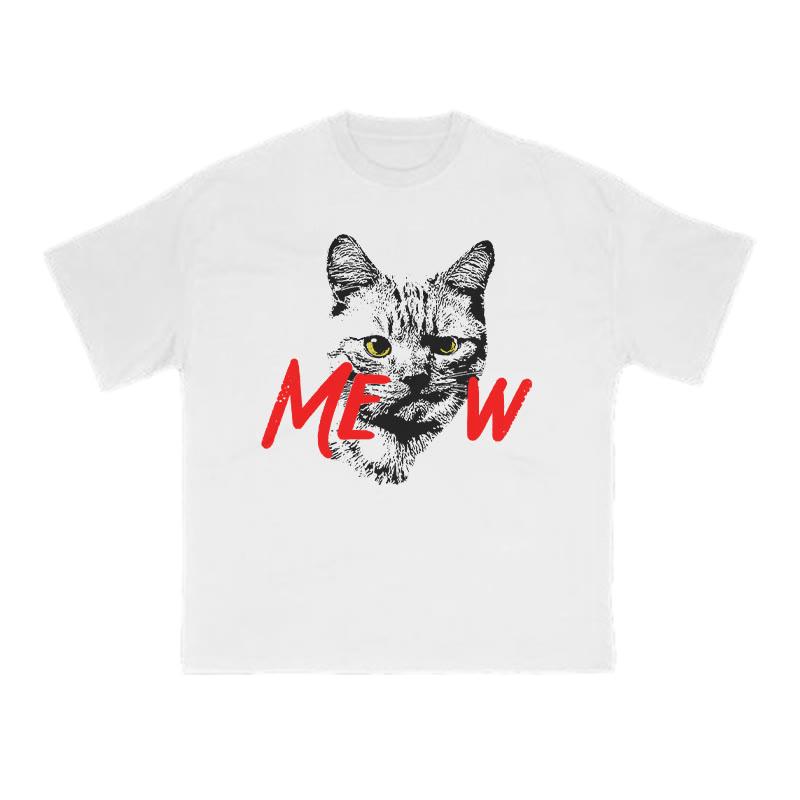 Unisex 100% Cotton Meow Cat Creative Print T-shirt - White - US16-18(2XL) - image 2