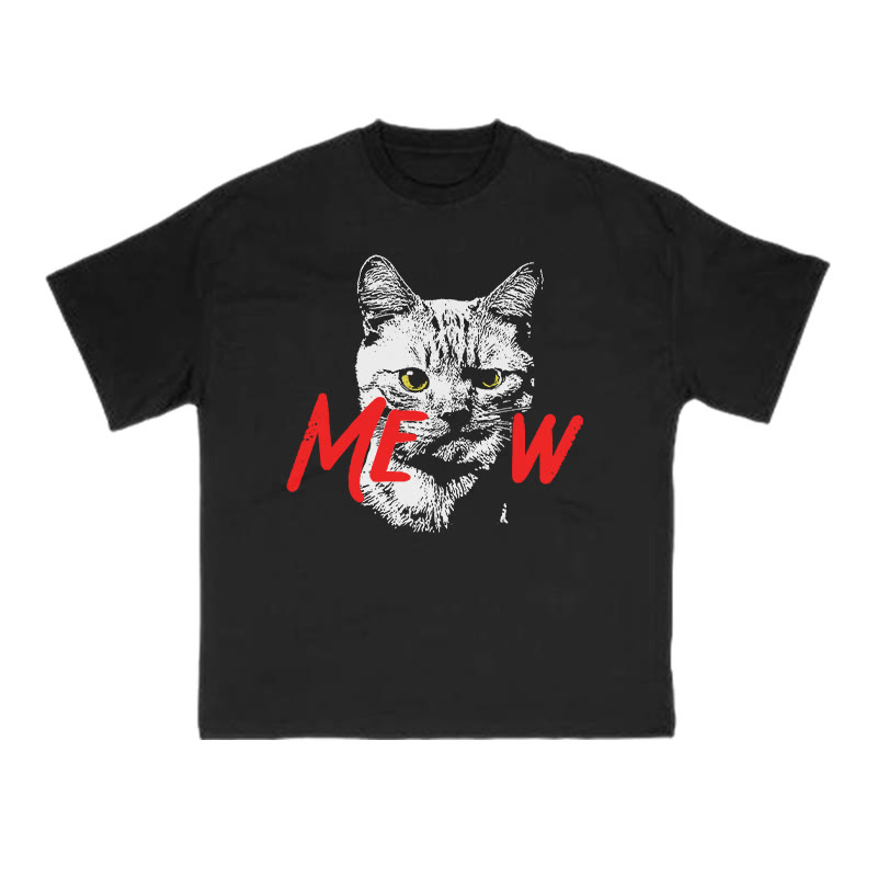 Unisex 100% Cotton Meow Cat Creative Print T-shirt - Black - US16-18(2XL) - image 1