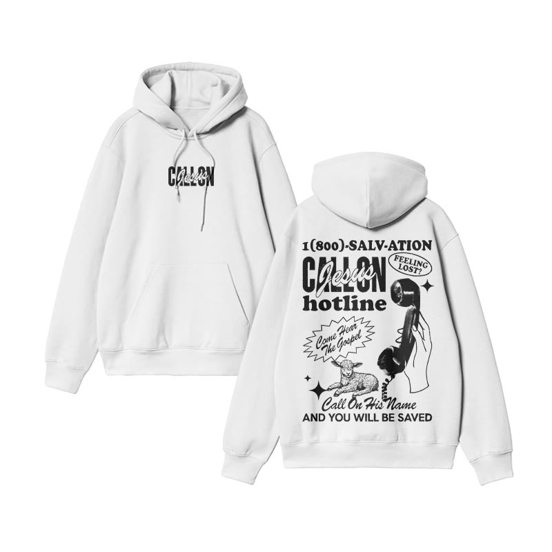 Unisex 100% Cotton Call On Jesus Design Print Hoodie - White - US16-18(2XL) - image 2