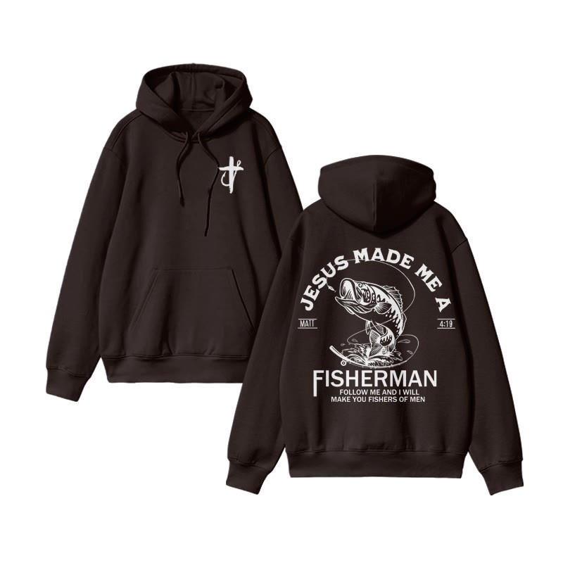Unisex 100% Cotton Jesus Made Me A Fisherman Design Print Hoodie - Coffee - US16-18(2XL) - image 2
