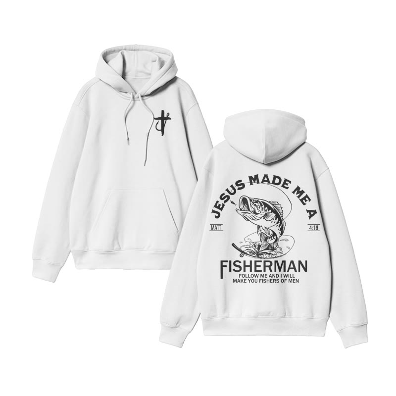 Unisex 100% Cotton Jesus Made Me A Fisherman Design Print Hoodie - White - US16-18(2XL) - image 1