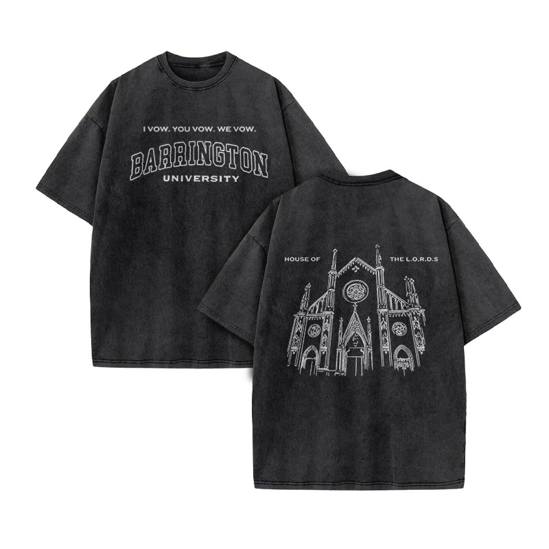 Unisex 100% Cotton House Of The Lord Print Acid Washed T-shirt - Black - US20-22(3XL) - image 2