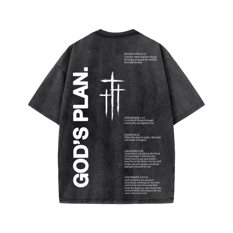 Unisex 100% Cotton God Plan Print Acid Washed T-shirt - image 1
