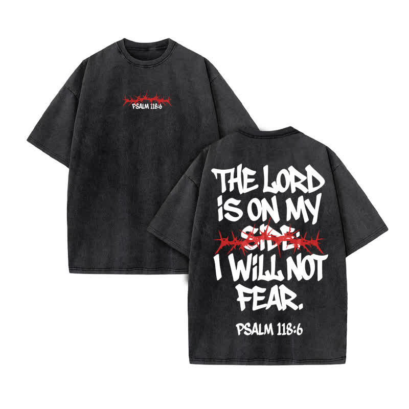 Unisex 100% Cotton Lord Is On My Side Print Acid Washed T-shirt - Black - US20-22(3XL) - image 2