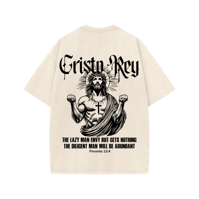 Unisex 100% Cotton Proverbs 13:4 Print Acid Washed T-shirt - image 1