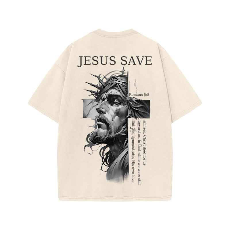 Unisex 100% Cotton Jesus Save Print Acid Washed T-shirt - image 1