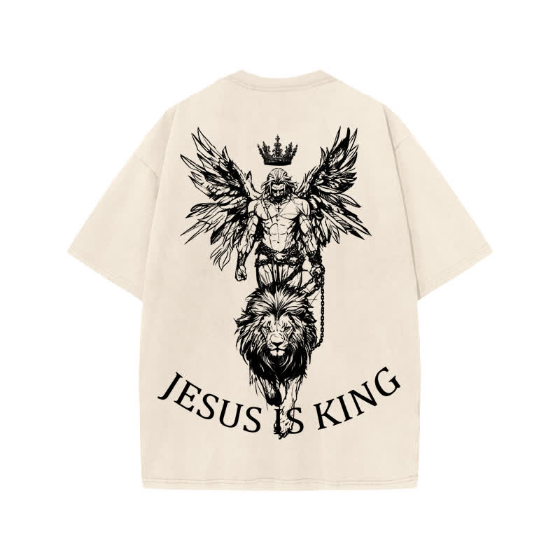 Unisex 100% Cotton JESUS IS KING Print Acid Washed T-shirt - image 1