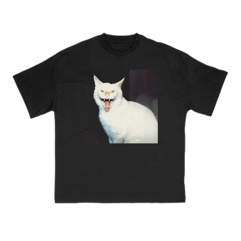 Unisex 100% Cotton Fierce Cat Print T-shirt - Black - US16-18(2XL) - image 1