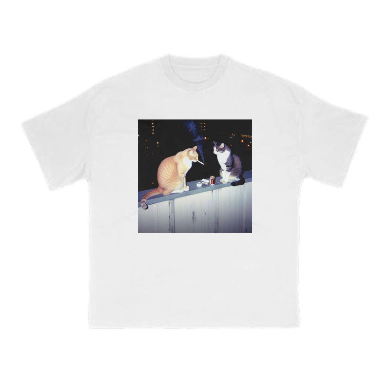 Unisex 100% Cotton Smoking Decadent Cat Print T-shirt - White - US16-18(2XL) - image 2
