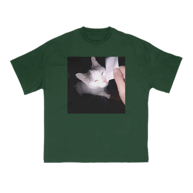 Unisex 100% Cotton Provocative Cat Print T-shirt - Dark Green - US16-18(2XL) - image 7