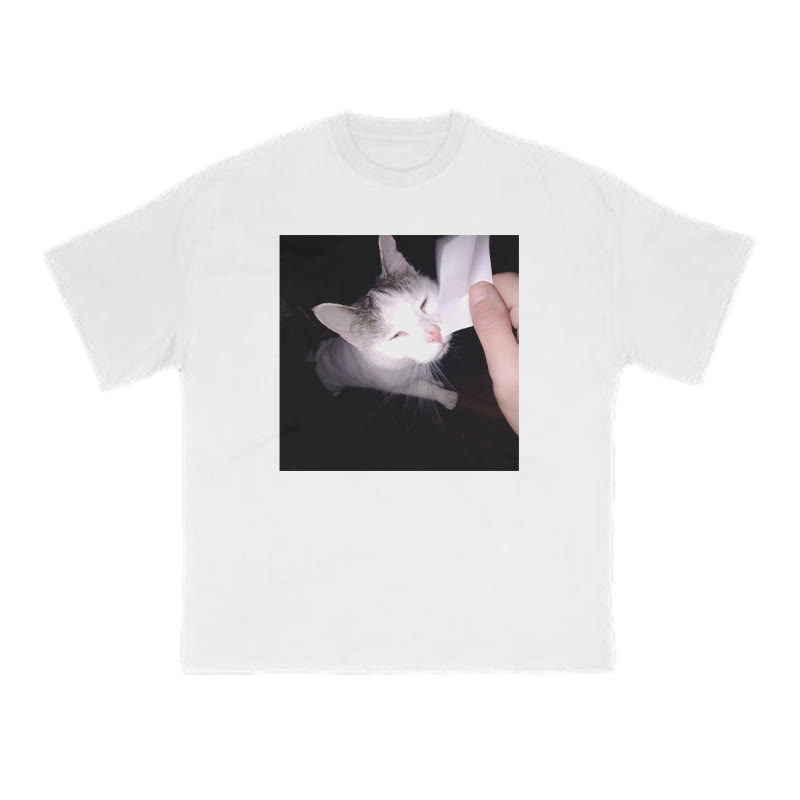 Unisex 100% Cotton Provocative Cat Print T-shirt - White - US16-18(2XL) - image 2