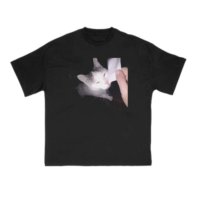 Unisex 100% Cotton Provocative Cat Print T-shirt - Black - US16-18(2XL) - image 1