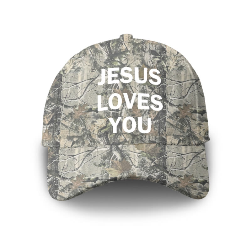 Unisex Jesus Loves You Dead Leaves Camouflage Printed Cap - Green - one size - image 1