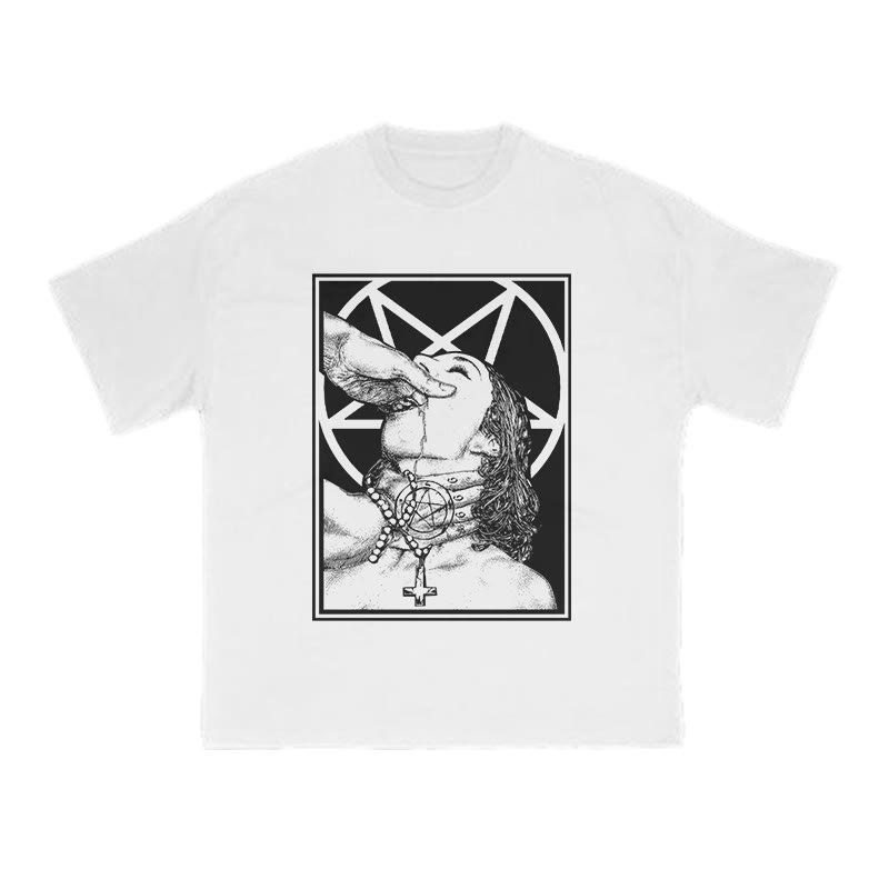 Unisex 100% Cotton God's Cross And Devil's Grip Print T-shirt - White - US16-18(2XL) - image 2
