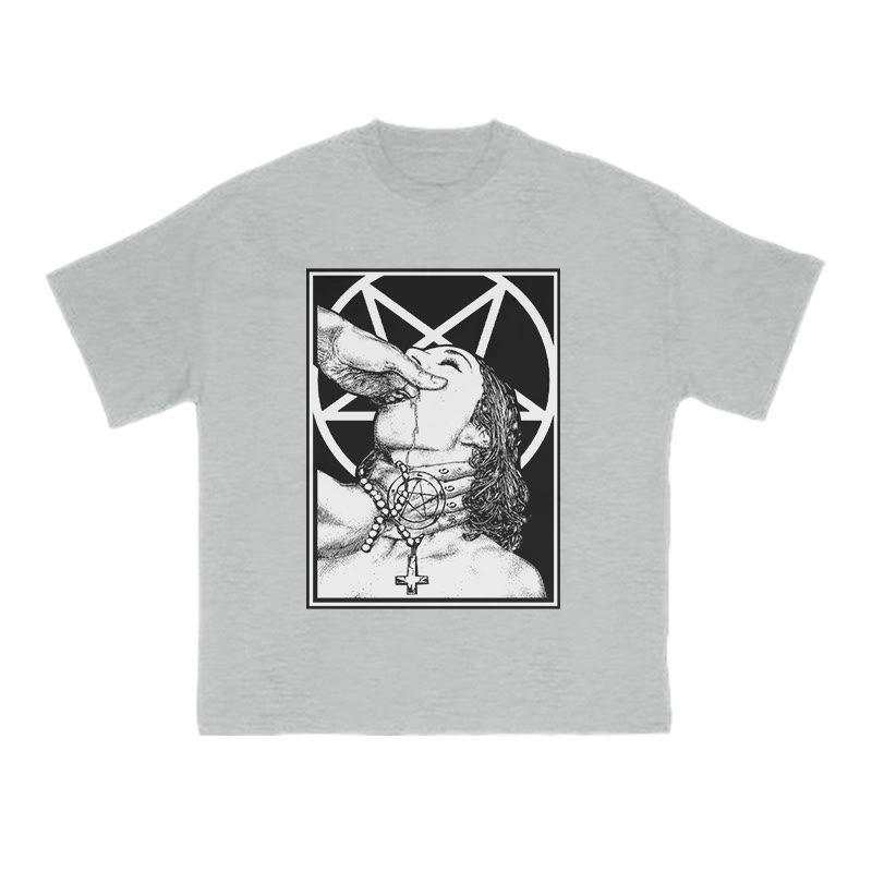 Unisex 100% Cotton God's Cross And Devil's Grip Print T-shirt - Grey - US16-18(2XL) - image 3
