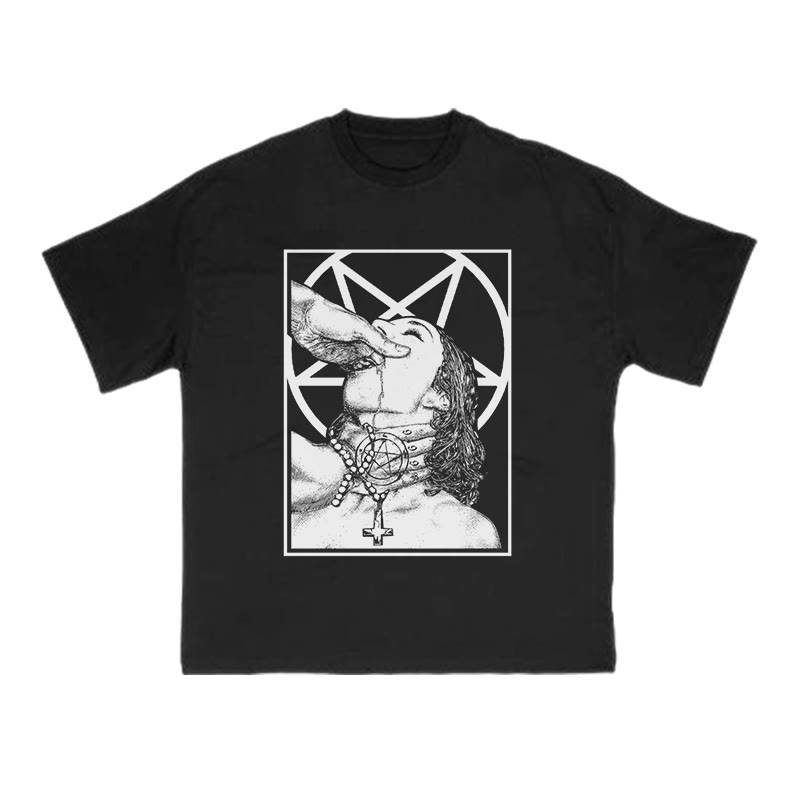 Unisex 100% Cotton God's Cross And Devil's Grip Print T-shirt - Black - US16-18(2XL) - image 1