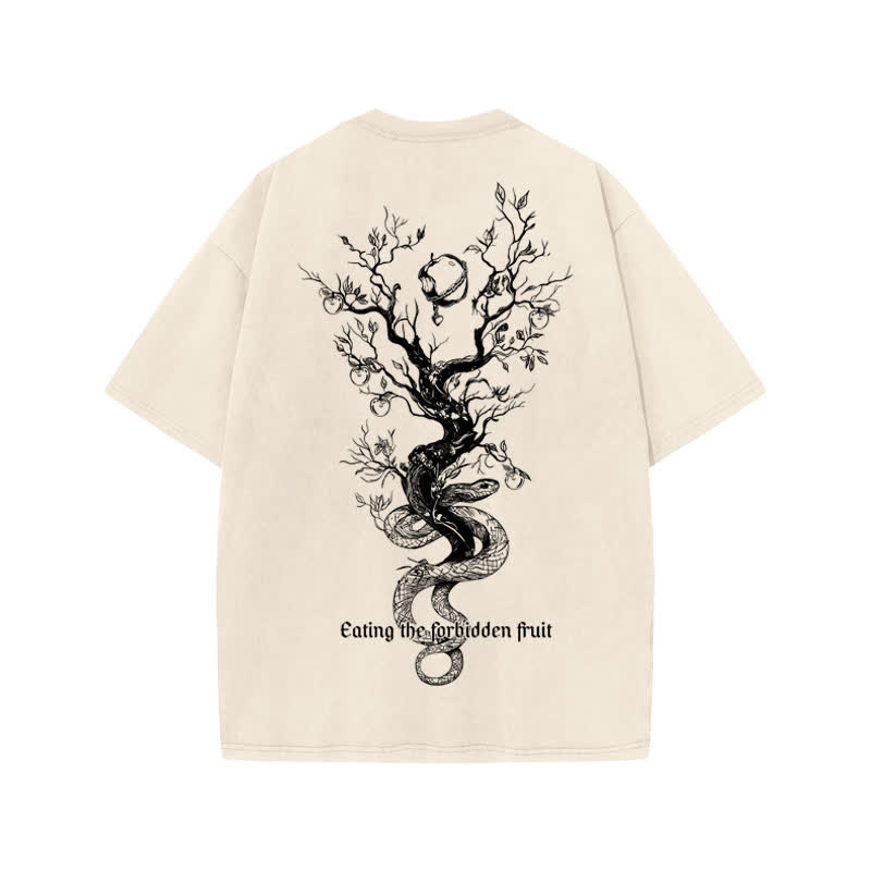 Unisex 100% Cotton Eating The Forbidden Fruit Print Acid Washed T-shirt - image 1