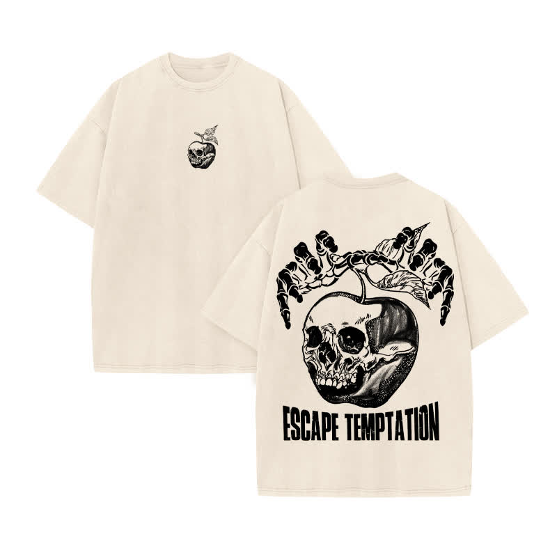 Unisex 100% Cotton Escape Temptation Print Acid Washed T-shirt - Beige - US20-22(3XL) - image 2