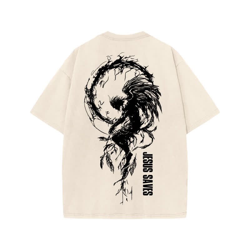 Unisex 100% Cotton Jesus Saves Print Acid Washed T-shirt - image 1