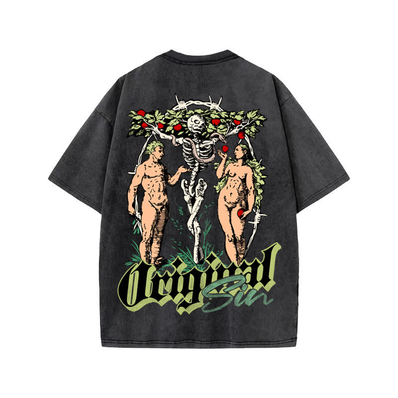 Unisex 100% Cotton Original Sin Print Acid Washed T-shirt - image 1