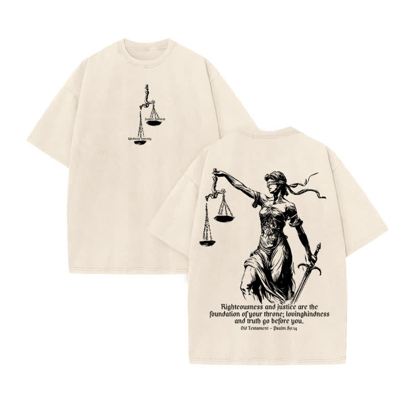 Unisex 100% Cotton Justice And Fairness Kindness And Honesty Print Acid Washed T-shirt - Beige - US20-22(3XL) - image 2