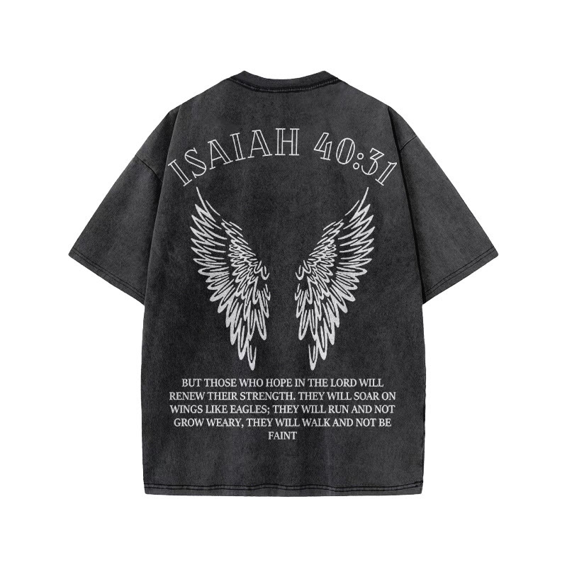 Unisex 100% Cotton Isaiah 40:31 Wings Print Acid Washed T-shirt - image 1