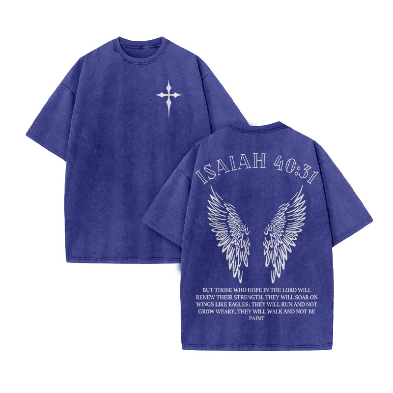 Unisex 100% Cotton Isaiah 40:31 Wings Print Acid Washed T-shirt - Blue - US20-22(3XL) - image 10