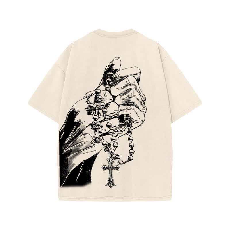Unisex 100% Cotton Devout Faith Print Acid Washed T-shirt - image 1