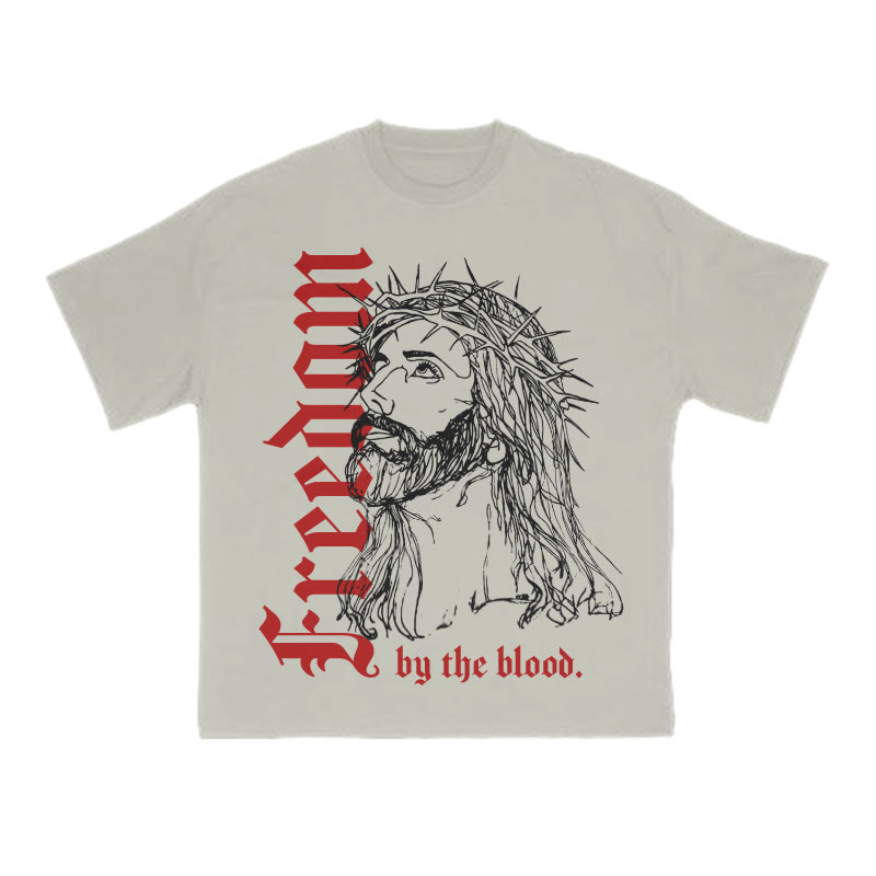 Unisex 100% Cotton Freedom By The Blood Print T-shirt - Warm Grey - US16-18(2XL) - image 3