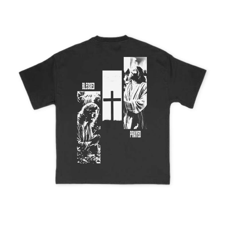 Unisex 100% Cotton Blessed Prayed Print T-shirt - Black - US16-18(2XL) - image 2