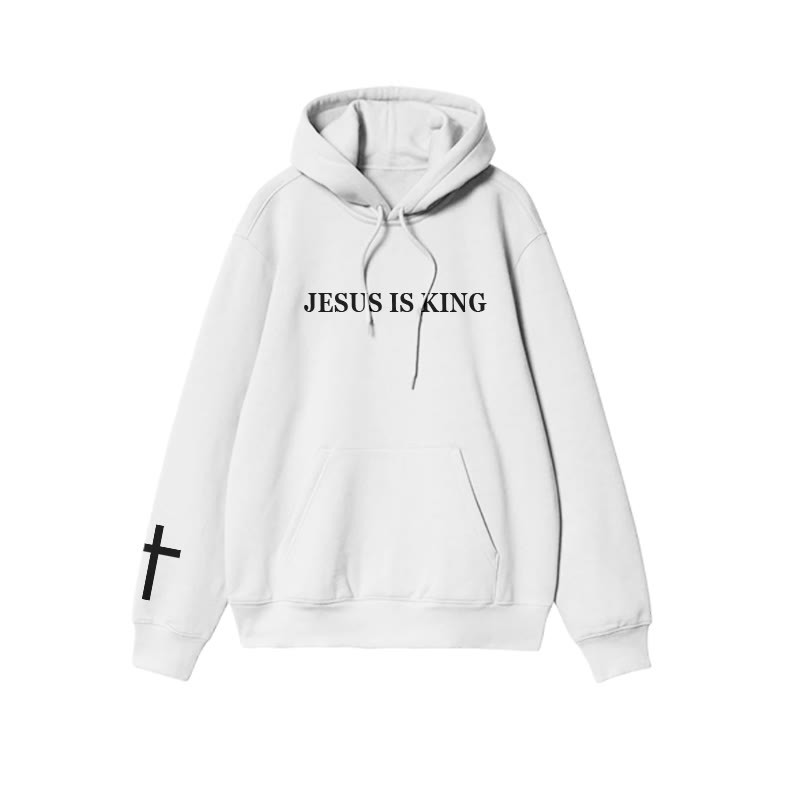 Unisex 100% Cotton Jesus Is King Cross Print Hoodie - White - US16-18(2XL) - image 3