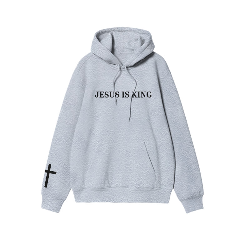Unisex 100% Cotton Jesus Is King Cross Print Hoodie - Grey - US16-18(2XL) - image 1