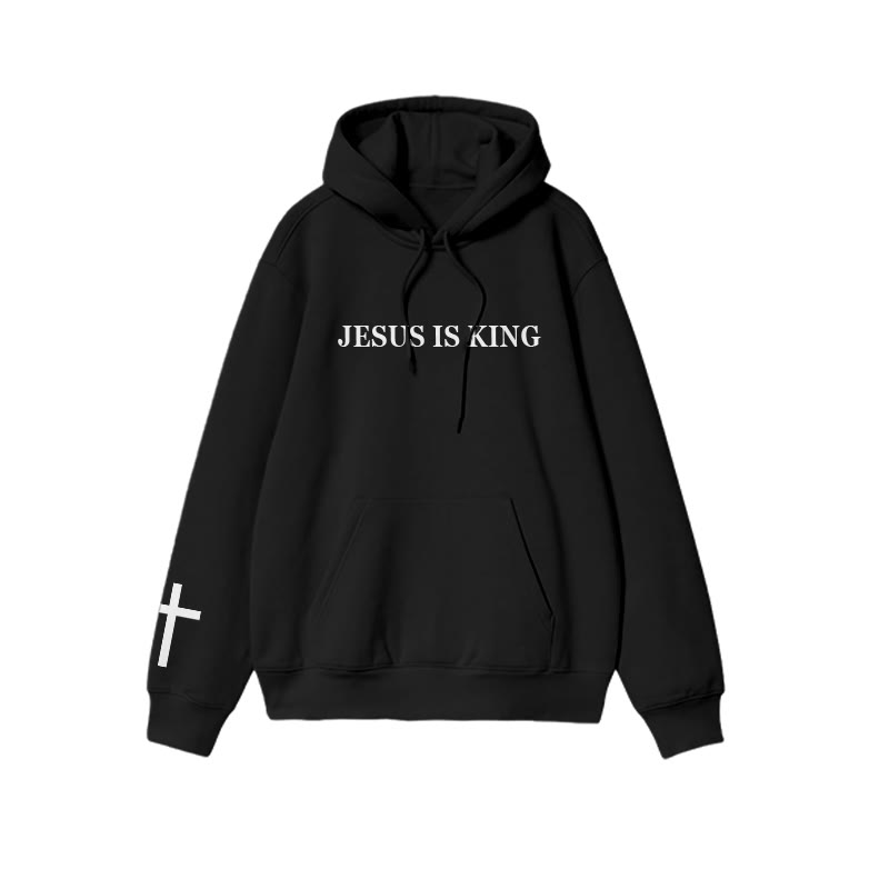 Unisex 100% Cotton Jesus Is King Cross Print Hoodie - Black - US16-18(2XL) - image 2