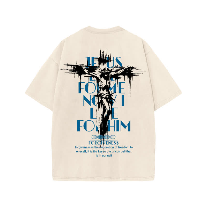 Unisex 100% Cotton Jesus Forgiveness Print Acid Washed T-shirt - image 1