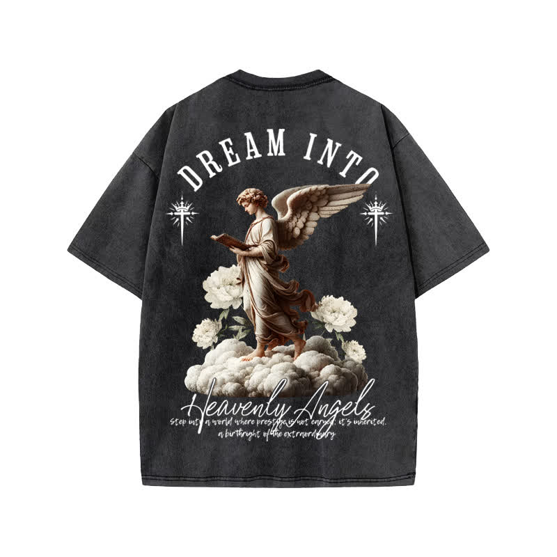 Unisex 100% Cotton Heavenly Angels Print Acid Washed T-shirt - image 1