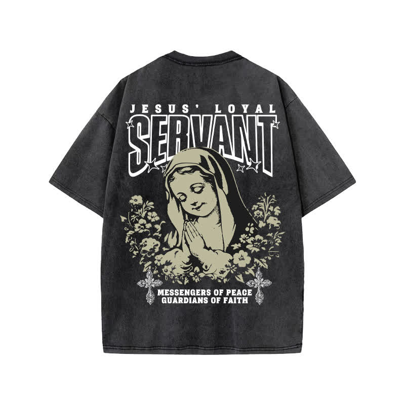 Unisex 100% Cotton Jesus Loyal Servant Print Acid Washed T-shirt - image 1
