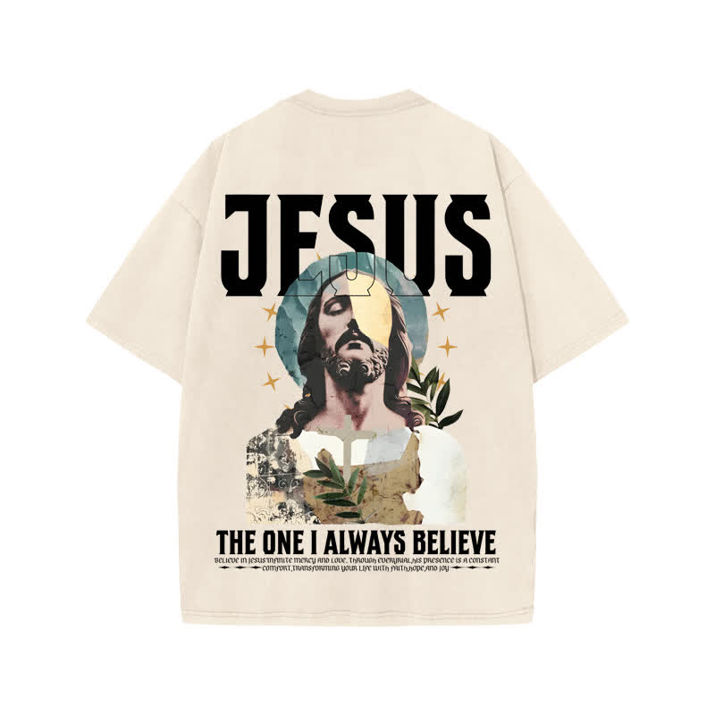 Unisex 100% Cotton Always Believe Jesus Print Acid Washed T-shirt - image 1