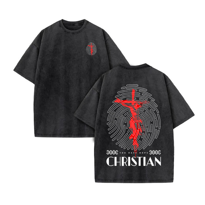 Unisex 100% Cotton Christian Print Acid Washed T-shirt - Black - US20-22(3XL) - image 2