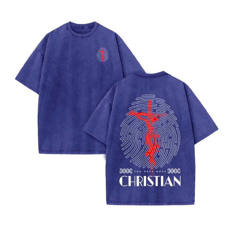 Unisex 100% Cotton Christian Print Acid Washed T-shirt - Blue - US20-22(3XL) - image 10