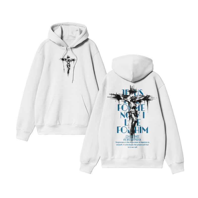 Unisex 100% Cotton Jesus Forgiveness Design Print Hoodie - White - US16-18(2XL) - image 1