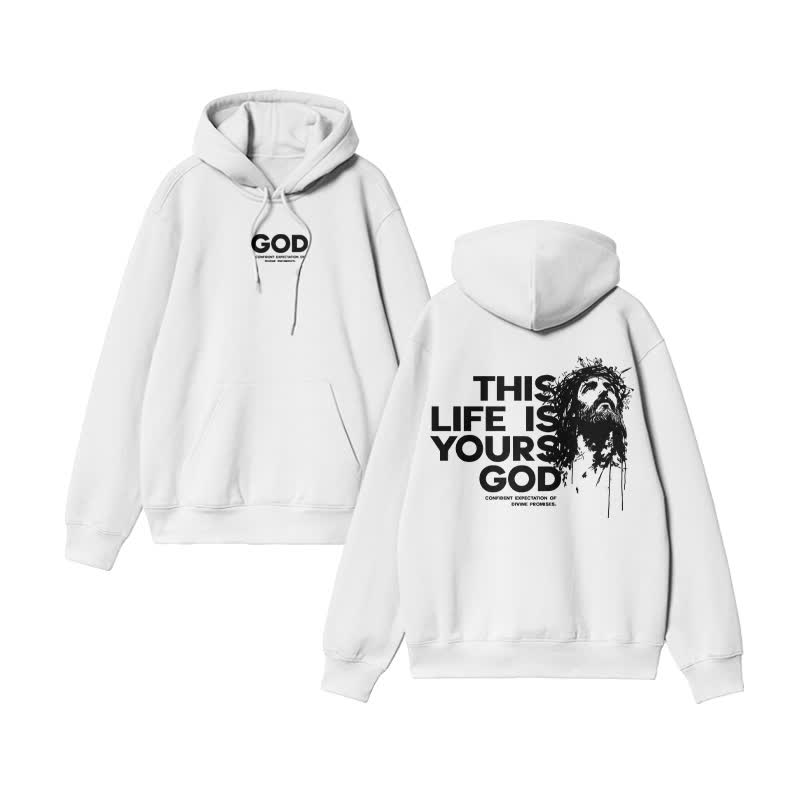 Unisex 100% Cotton This Life Is Yours God Design Print Hoodie - White - US16-18(2XL) - image 1