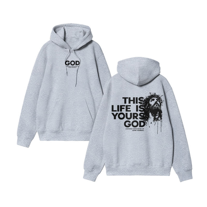Unisex 100% Cotton This Life Is Yours God Design Print Hoodie - Grey - US16-18(2XL) - image 3